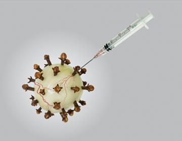 obrazek przedstawiający strzykawkę wbitą w koronawirusa